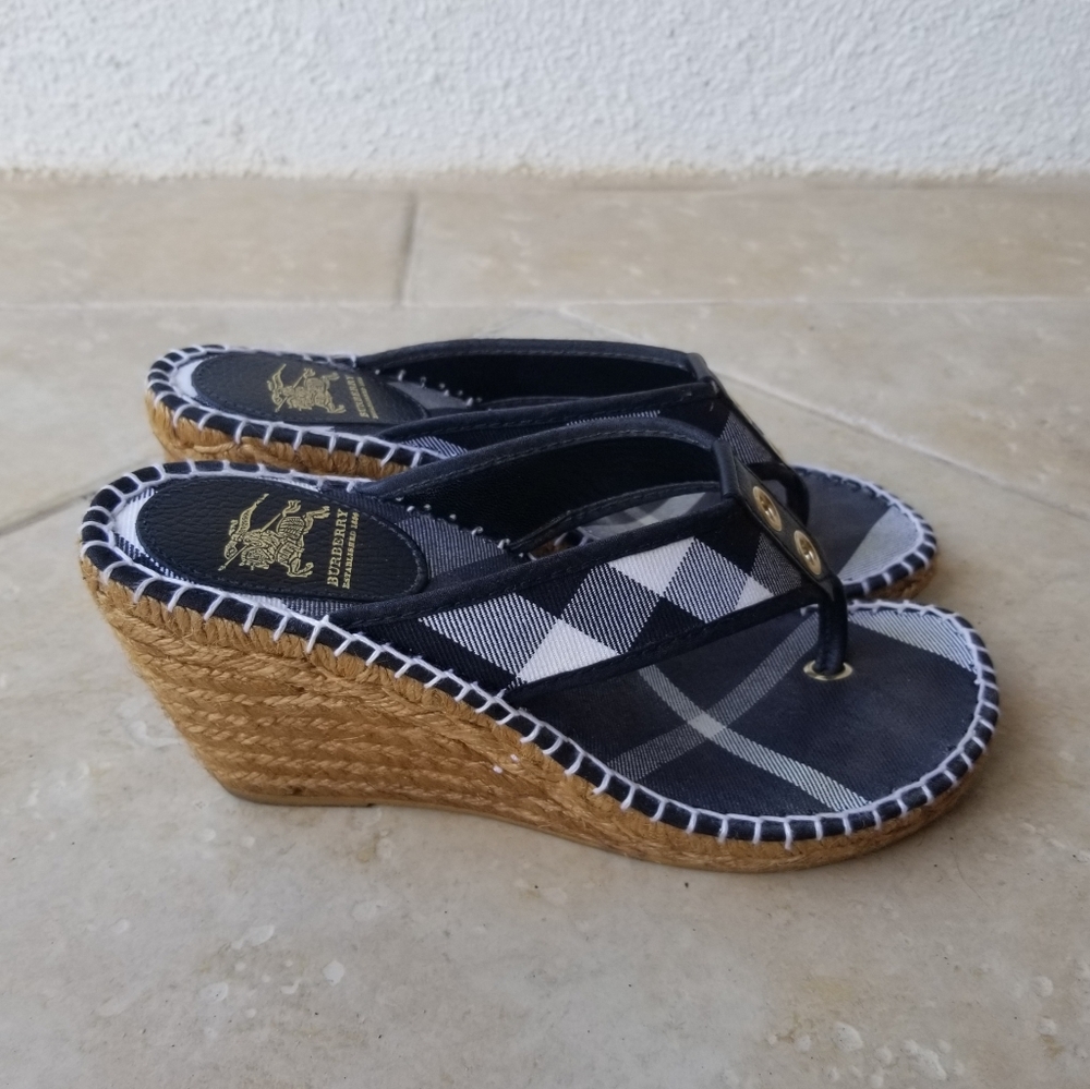 Burberry Novacheck Canvas Espadrille Thong Wedges
